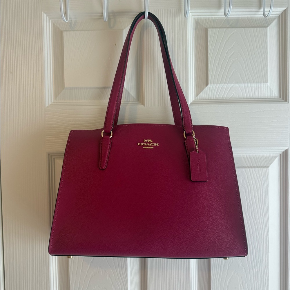 Coach Tatum Carryall Magenta Leather Tote NWOT C4078